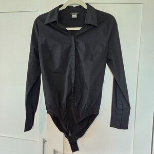 VENUS Long Sleeve Button down Black Bodysuit with Collar